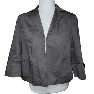 Coldwater Creek Women's Sz 4 Classic Cropped Blazer Jacket 3/4 Sleeve Dark Grey